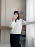 對白綿羊毛混紡撞色POLO領(lǐng)套頭毛衣女2025冬季新款通勤休閑針織衫 月光白 S 曬單實(shí)拍圖