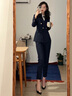 晨芙職業(yè)西裝套裝女秋冬新款高級感職場(chǎng)通勤大學(xué)生面試正裝女西服外套 藏青西裝+小腳褲 L 建議100-110斤 曬單實(shí)拍圖