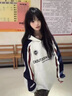 魯雅爾 原宿bf風(fēng)拼色字母連帽衛(wèi)衣女春秋季新款ins韓版寬松休閑上衣外套 白灰色 春秋常規(guī)款 L 曬單實(shí)拍圖