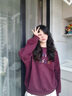 lagogo彩色字母刺繡衛(wèi)衣女拉谷谷2025年新秋季款暗紅色顯白上衣 暗紅色 M 曬單實拍圖