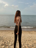 NU-JUNE女夏游泳潛水褲打底褲顯瘦長褲海邊沖浪防曬泳褲鯊魚褲顯腿長泳褲 黑顏踩腳褲 M 曬單實(shí)拍圖