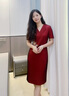 紫魅俏婚禮媽媽裝連衣裙女春夏裝高貴年輕喜婆婆V領(lǐng)氣質(zhì)顯瘦婚宴禮服裙 酒紅色【短袖】 M (建議100斤以下) 曬單實(shí)拍圖