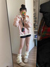 韓系chic慵懶風(fēng)寬松粉白條紋開(kāi)衫連帽衛衣女秋季2025新款休閑外套 粉色【春秋薄款】 M 曬單實(shí)拍圖