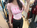 九寸陽(yáng)光辣妹字母印花短袖t恤女2025新款純欲風(fēng)顯瘦緊身短款上衣 粉色印花T恤 M 曬單實(shí)拍圖