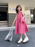 乖妮貓（GUAINIMAO）女童連衣裙夏裝2025新款洋氣女孩裙子女大童背心裙兒童夏季公主裙 樹莓紅 130 碼 曬單實(shí)拍圖