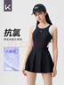 Keep泳衣女士連衣無(wú)袖裙式保守顯瘦遮肉溫泉游泳衣 665 黑色 M 曬單實(shí)拍圖