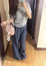 燦圖韓系潮流格子闊腿休閑褲女夏季新款高腰顯瘦小個(gè)子寬松垂感直筒褲 藏青色 L 【建議110-120斤】 曬單實(shí)拍圖
