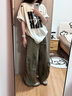 Shelley Jones軍綠色解構工裝牛仔褲男春秋季設計感美式扎染褲子直筒寬松闊腿褲 綠色 XL [推薦120-140斤] 曬單實(shí)拍圖