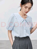 尚都比拉時尚優(yōu)雅襯衣女夏季刺繡翻領(lǐng)泡泡袖襯衫上衣 空氣藍(lán) S 曬單實(shí)拍圖
