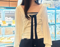 哥瑞美慵懶風(fēng)白色長(cháng)袖罩衫外套女秋季新款內搭條紋抹胸背心上衣兩件套裝 圖片色 L 建議121-140斤 曬單實(shí)拍圖