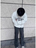 魯雅爾水洗閃電紋牛仔褲男秋季美式cleanfit痞帥褲子高街vibe百搭微喇褲 黑色 XL 曬單實拍圖