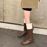 STELLA WEISZ傳祺女鞋長筒靴2025年秋冬休閑高筒靴拼色圓頭厚底后拉鏈騎士靴子 深棕 38 曬單實拍圖