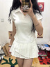 拉夏貝爾POLO衫女夏季新款修身辣妹正肩純欲短袖t恤女短款上衣 白色 S 曬單實(shí)拍圖