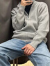 卡圖弛cleanfit慵懶風開衫立領毛衣男春秋季美式復古寬松針織衫痞帥外套 淺灰色 XL 曬單實拍圖