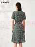 藍地（LANDI）夏季新款豆沙綠法式碎花中長(cháng)款連衣裙女短袖長(cháng)裙 豆沙綠 L 曬單實(shí)拍圖