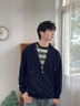 真維斯（Jeanswest）男士連帽開(kāi)衫衛衣美式復古寬松休閑拉鏈重磅外套早秋潮流百搭上衣 【重磅開(kāi)衫】藏青(純色) XL (180) (不起球不易掉色) 曬單實(shí)拍圖
