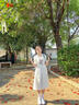 馨瑞緣（XINRUIYUAN）日系學(xué)院風(fēng)甜美軟妹蝴蝶結(jié)連衣裙女學(xué)生韓版寬松中長款短袖A字裙 白色 S 曬單實(shí)拍圖