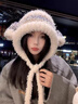 途尊2025秋冬新款可愛(ài)小羊耳朵撞色針織帽子女冬季韓版百搭保暖護耳帽 奶白色【小羊耳朵針織帽】 曬單實(shí)拍圖