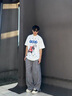 OEMG  慵懶風(fēng)格紋休閑褲子男士秋季新款潮流直筒運動寬松闊腿百搭長褲 黑色 XL [建議110-130斤] 曬單實拍圖