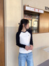 POLOWALK女式長(zhǎng)袖T恤2025秋季新品圓領(lǐng)撞色打底衫簡(jiǎn)約休閑上衣 黑色 2XL /175 曬單實(shí)拍圖