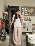 AAISUP美式純色基礎百搭牛仔褲女2025年春秋寬松顯瘦直筒褲闊腿拖地褲子 霧粉色 S 曬單實(shí)拍圖
