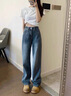 MJ STYLE牛仔褲女2025夏季新款高腰窄版顯瘦百搭復(fù)古藍(lán)直筒闊腿褲 藍(lán)色 XL 曬單實(shí)拍圖
