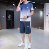 夏季冰絲休閑運(yùn)動套裝男短袖褲子潮流漸變兩件套青少年速干兩件裝 藍(lán)色漸變(2068#) 短褲套裝 2XL 140-160斤左右 曬單實(shí)拍圖