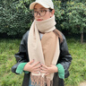 CARNEGIE&KEITH圍巾女冬季韓版百搭雙面純色圍脖加厚保暖披肩女生圍巾生日禮物 焦糖+灰色（輕奢圍巾送女朋友高檔禮盒裝） 曬單實(shí)拍圖
