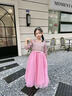 乖奇奇（ALERTCHYCHY）女童禮服公主裙花童婚禮小女孩主持人晚禮服鋼琴演出服長袖蓬蓬紗 粉色長款361-D2 130cm 曬單實拍圖