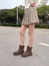 ZHR棕色短靴女秋冬厚底堆堆牛仔靴美拉德褲管馬丁靴女 KN191 棕色 37 曬單實(shí)拍圖