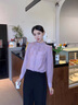 歌芭杉（GEBASHAN）品牌女裝法式優(yōu)雅木耳邊襯衫女2025春秋最新款高級感小眾氣質(zhì)套裝 紫色襯衫+灰色半身裙 M 100斤-115斤 曬單實(shí)拍圖