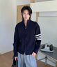 nasawassup官方潮牌聯(lián)名針織衫男秋冬季復(fù)古立領(lǐng)條紋開衫拉鏈撞色男士毛線衣 精紡灰 XL （建議140-160斤） 曬單實拍圖