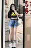 森馬（Semir）設(shè)計(jì)感卷邊牛仔短褲女春秋大碼胖mm高腰寬松遮胯顯瘦闊腿a字熱褲 藍(lán)色 S 【 90-100斤】 曬單實(shí)拍圖