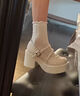 茯見(jiàn)配裙子厚底粗跟小皮鞋女夏季jk鞋子增高白色高跟瑪麗珍鞋法式單鞋 圓頭厚底瑪麗珍【米白色36碼】 曬單實(shí)拍圖