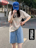 浪莎五分牛仔短褲女夏季2025新款直筒港味高腰寬松顯瘦a字闊腿中褲潮 曬單實(shí)拍圖