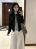韓璐嬌（hanlujiao）休閑褲女裝套裝2025新款早秋韓系穿搭一整套學(xué)院風(fēng)毛衣褲子兩件套 假兩件毛衣+白色褲子 M 曬單實(shí)拍圖