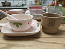 草莓陶瓷碗勺家用高顏值米飯碗少女心甜品碗釉下彩餐具套裝 【3件套】淺粉草莓手柄盤+碗+勺 曬單實(shí)拍圖