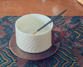 伊文咖啡杯杯碟套裝 陶瓷杯子高檔精致輕奢美式陶瓷咖啡杯中秋節(jié)禮物 清風(fēng)-水紋咖啡杯+杯墊 曬單實(shí)拍圖