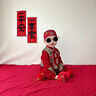 G.DUCKKIDS小黃鴨周歲禮服嬰兒連體衣秋裝中式唐裝男女寶寶滿月百日喜慶衣服 喜樂(lè)馬甲+連體衣+吊墜 73cm 【建議4-7月】 曬單實(shí)拍圖