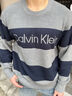 Calvin KleinJeans25秋冬新款男士羊毛混紡ck條紋提花打底針織衫毛衣4RD397G P7E-藍(lán)灰條紋 L 曬單實拍圖