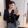 矜持范毛衣女針織衫女秋冬2025新款小香風(fēng)長(cháng)袖新款外套修身短款開(kāi)衫打底 黑色 S 【建議75-90斤】 曬單實(shí)拍圖