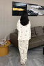 貓人【100%純棉】女士睡衣女長(zhǎng)袖套裝高端全棉情侶睡衣外穿家居服 曬單實(shí)拍圖