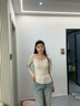 佐敘純欲風(fēng)大U領(lǐng)長(cháng)袖打底衫女秋冬內搭簡(jiǎn)約修身顯瘦百搭長(cháng)袖低領(lǐng)上衣 杏色 L （100-115斤） 曬單實(shí)拍圖