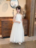 乖奇奇兒童晚禮服白紗裙子生日長(cháng)裙高端女孩鋼琴表演演出服花童婚禮大童 白色無(wú)袖2088長(cháng)款連衣裙 130 曬單實(shí)拍圖