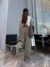 燦圖美式高街運動(dòng)休閑褲女春秋季新款小個(gè)子寬松闊腿衛褲高腰顯瘦長(cháng)褲 軍綠色 L 曬單實(shí)拍圖