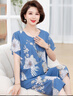 古今（GUJIN）春夏新品睡衣女媽媽中老年家居服棉綢寬松大碼可外穿睡褲套裝3XL 曬單實(shí)拍圖