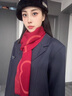 玖慕（JIUMU）純羊毛紅色圍巾女秋冬季加厚保暖圍脖本命送女生生日中秋禮物 車(chē)厘紅-小熊圖案 曬單實(shí)拍圖