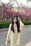 SNYDER WEAR秋季韓系V領(lǐng)條紋長袖針織罩衫女上衣氣質(zhì)百搭寬松慵懶風(fēng)針織衫女 杏色綁帶罩衫 薄款 S 建議80-95斤 曬單實拍圖