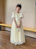 小咔衣濃兒童生日禮服紗裙女童主持人鋼琴演奏演出服花童婚禮小女孩連衣裙 香檳色3940-D短袖長(cháng)款 130 曬單實(shí)拍圖