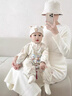 迪士尼（Disney）嬰兒衣服春秋季男孩寶寶中式古風(fēng)春節(jié)拜年百天周歲禮服小少爺唐裝 杏色中國結(jié)刺繡哈衣 適合22-27度 66cm 曬單實拍圖